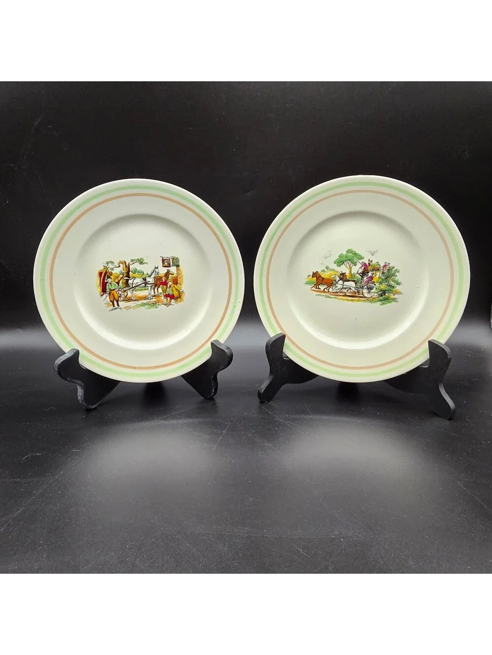 Vintage Portland Pottery Cobridge Plates - Pair of Equestrian Theme Plates